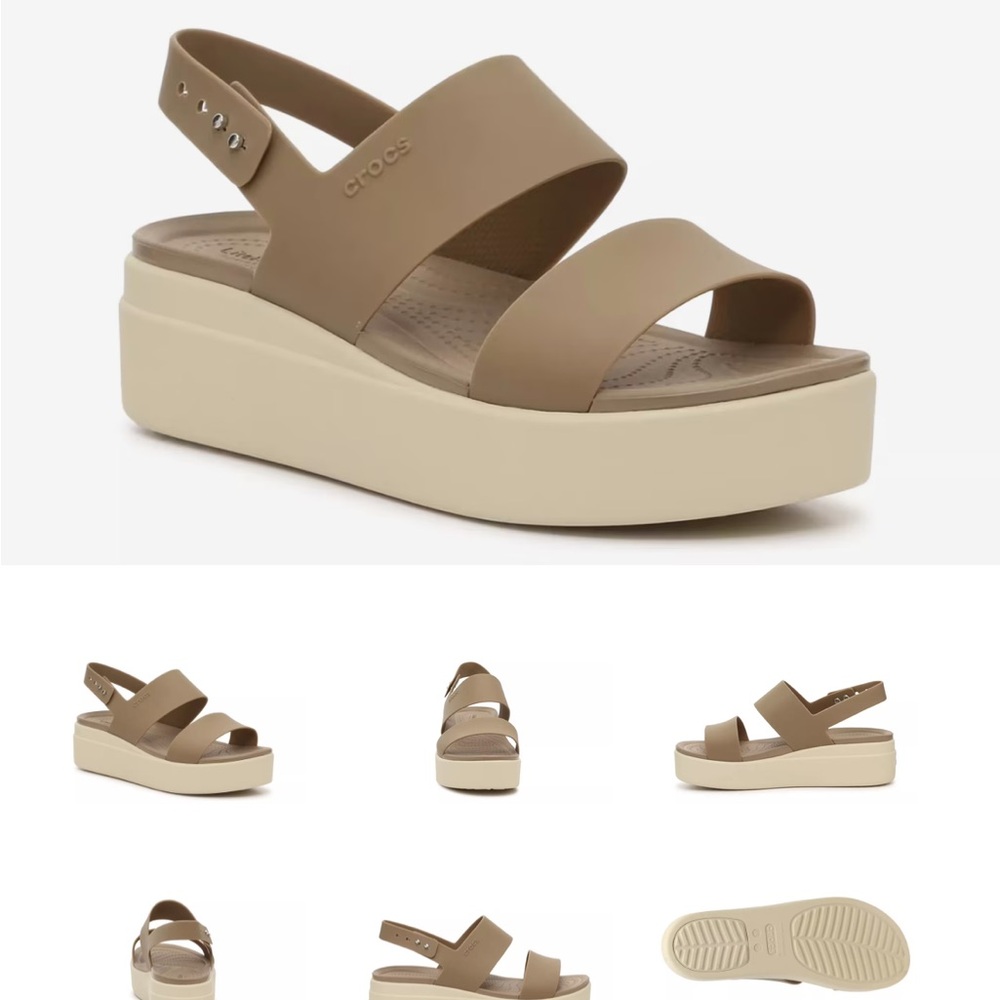 CROCS Khaki/ Bone Platform Brooklyn Wedge Sandals